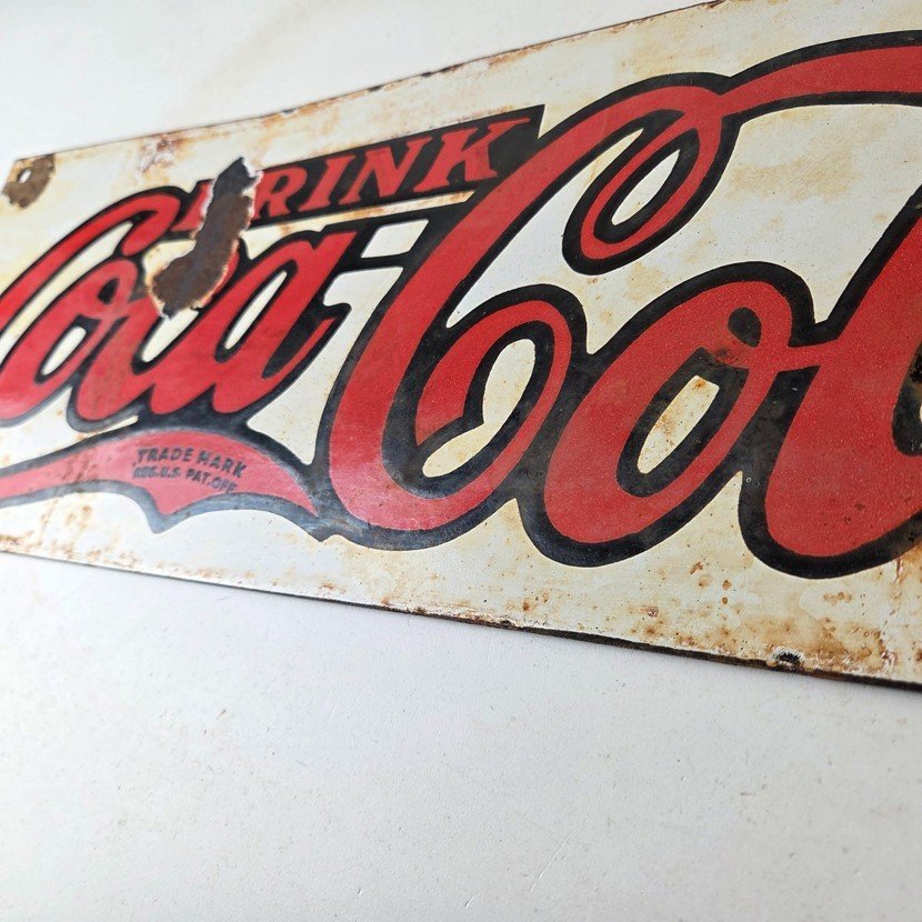 Vintage Coca Cola Porcelain Sign - Advertising Gas Pump Shop Soda Sales Sign - Image 14