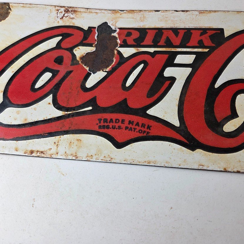 Vintage Coca Cola Porcelain Sign - Advertising Gas Pump Shop Soda Sales Sign - Image 3
