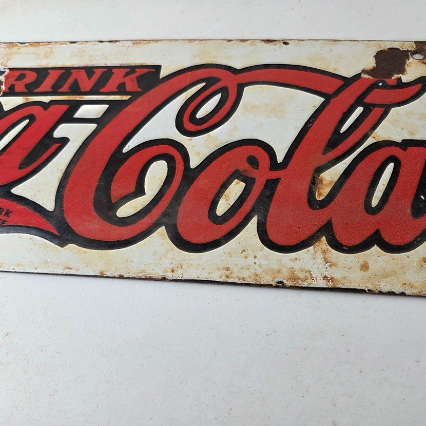 Vintage Coca Cola Porcelain Sign - Advertising Gas Pump Shop Soda Sales Sign - Image 4