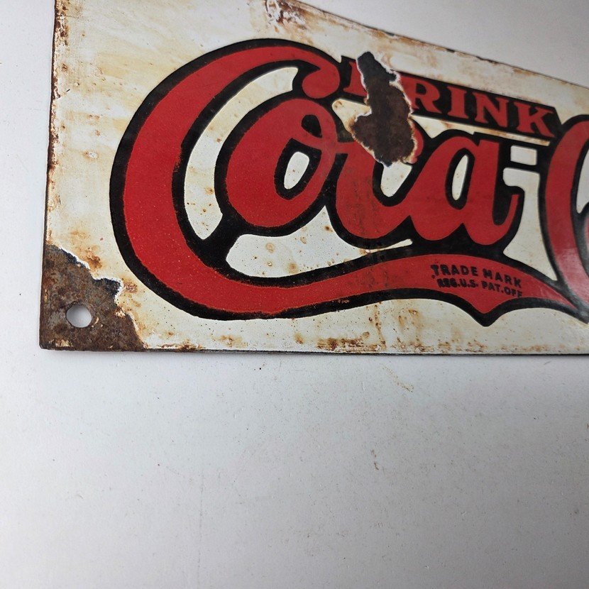 Vintage Coca Cola Porcelain Sign - Advertising Gas Pump Shop Soda Sales Sign - Image 6