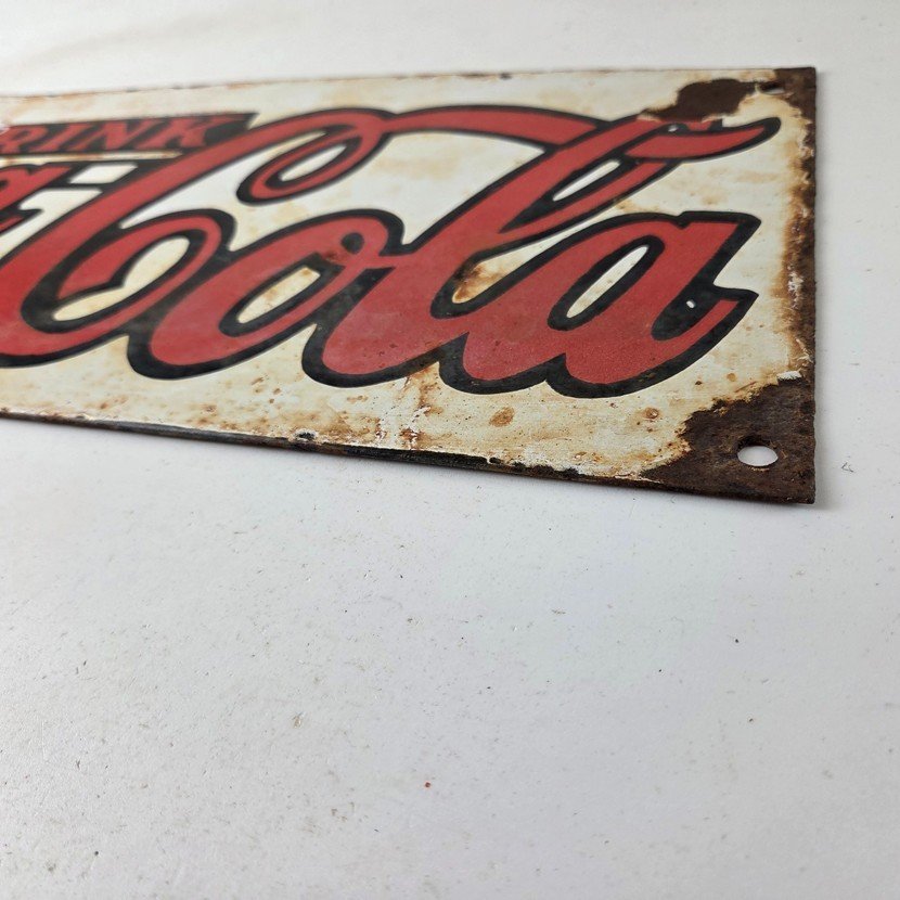 Vintage Coca Cola Porcelain Sign - Advertising Gas Pump Shop Soda Sales Sign - Image 10