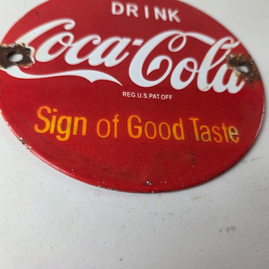 Vintage Coca Cola Porcelain Sign - Shop Soda Advertising Gas Pump Service Sign - Image 11