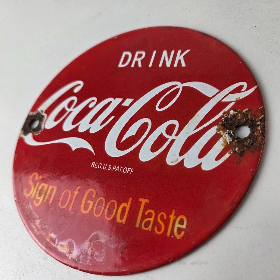 Vintage Coca Cola Porcelain Sign - Shop Soda Advertising Gas Pump Service Sign - Image 12