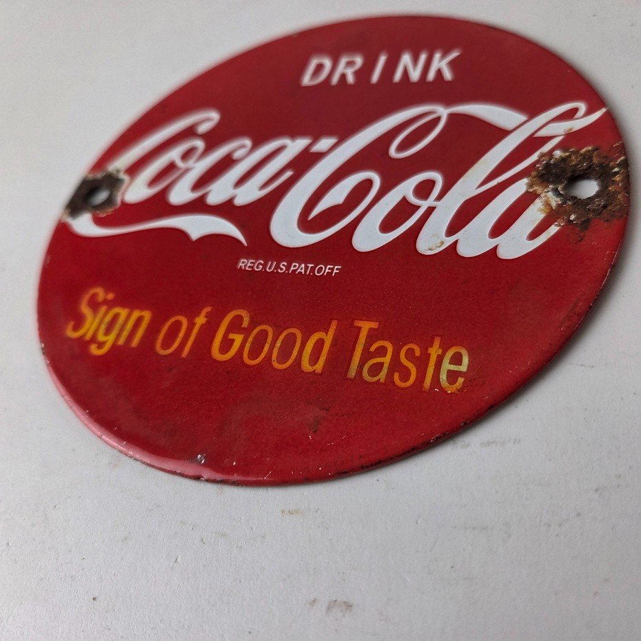 Vintage Coca Cola Porcelain Sign - Shop Soda Advertising Gas Pump Service Sign - Image 13