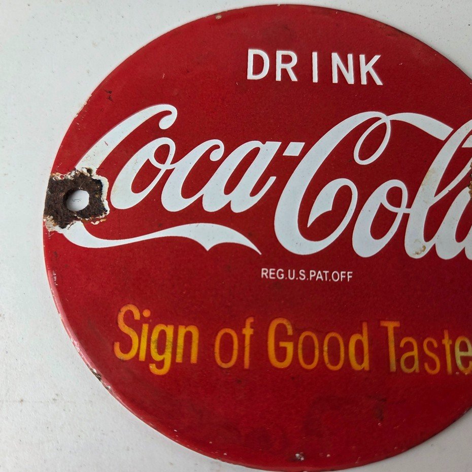 Vintage Coca Cola Porcelain Sign - Shop Soda Advertising Gas Pump Service Sign - Image 3