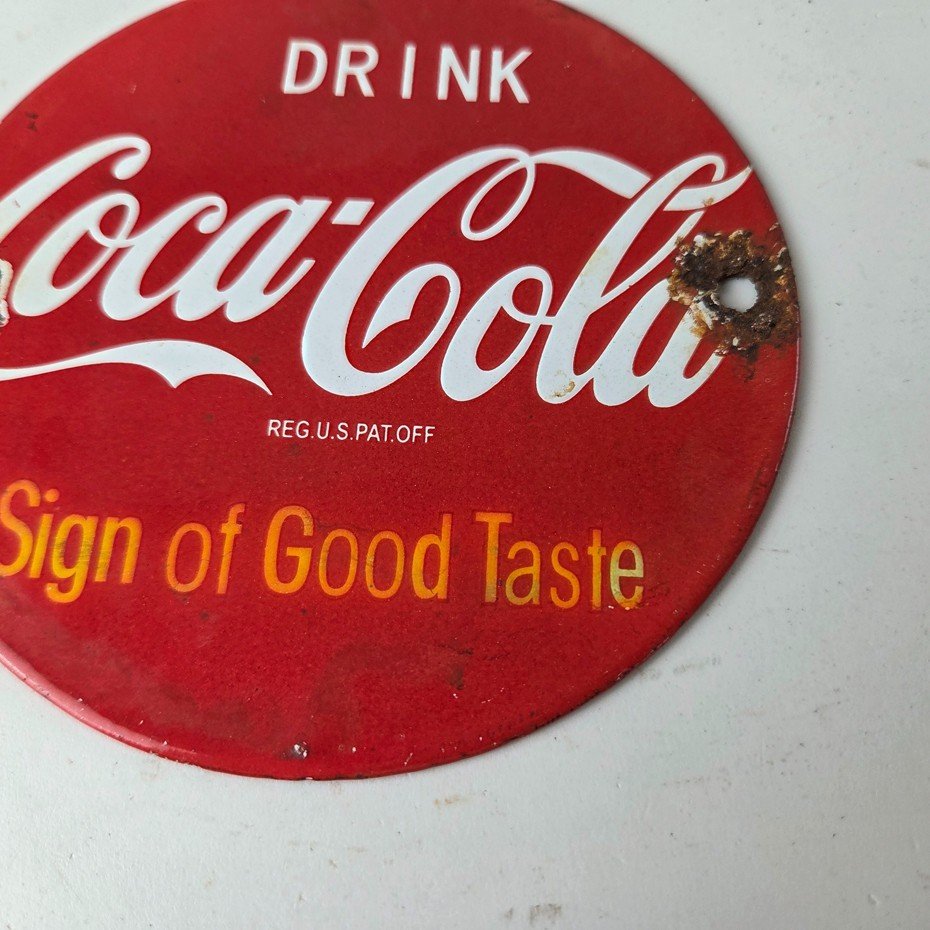 Vintage Coca Cola Porcelain Sign - Shop Soda Advertising Gas Pump Service Sign - Image 4