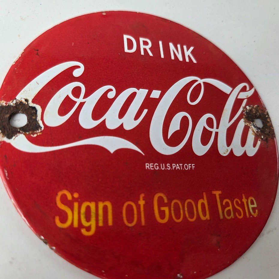Vintage Coca Cola Porcelain Sign - Shop Soda Advertising Gas Pump Service Sign - Image 5