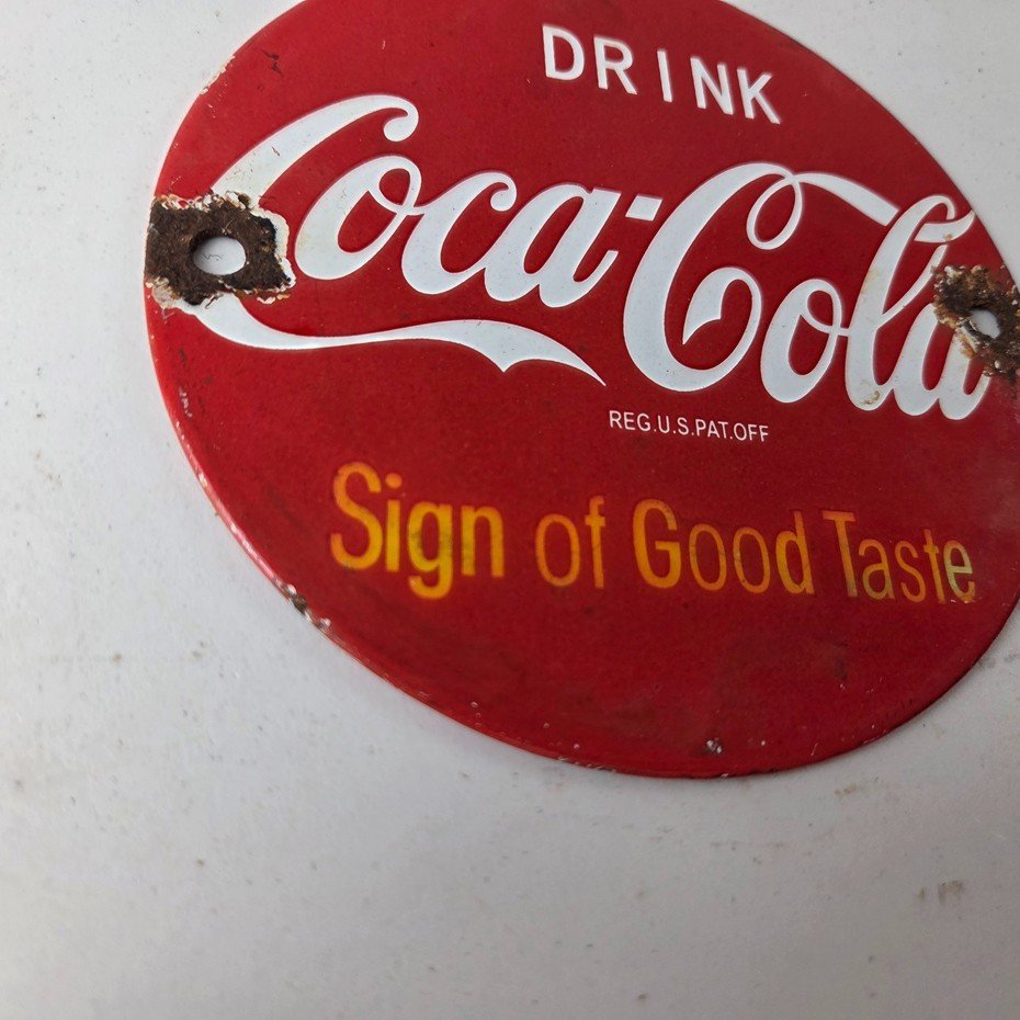 Vintage Coca Cola Porcelain Sign - Shop Soda Advertising Gas Pump Service Sign - Image 6