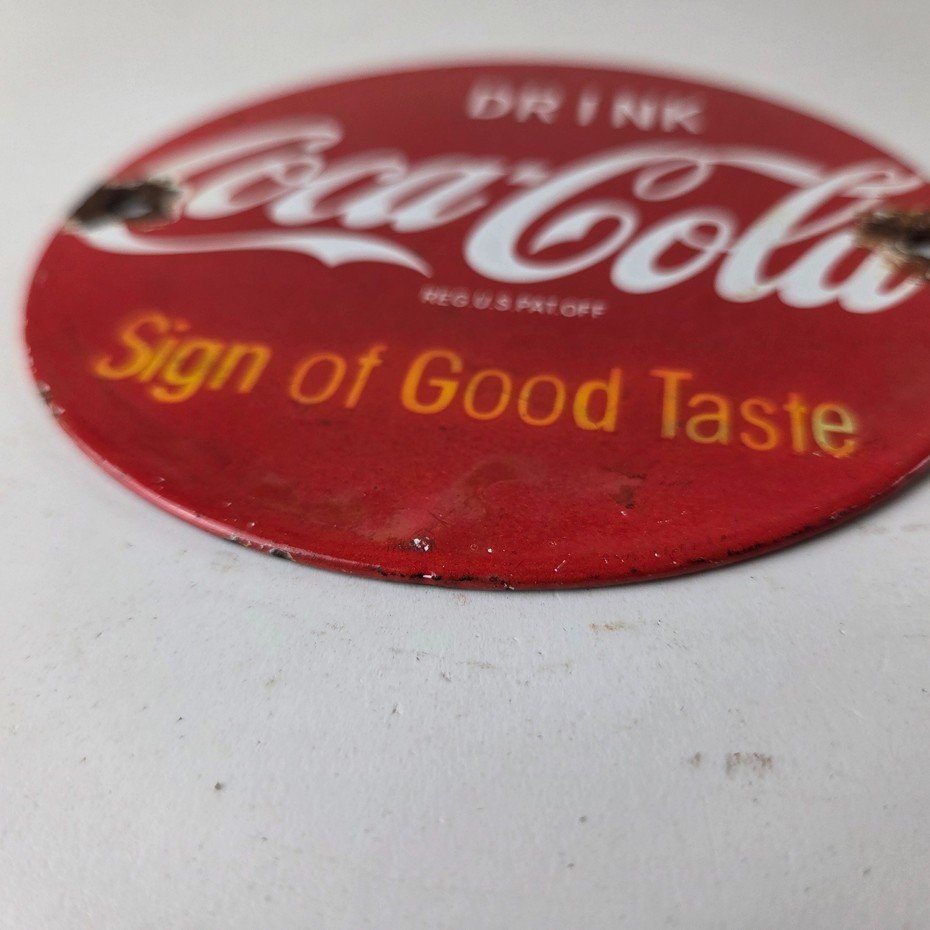 Vintage Coca Cola Porcelain Sign - Shop Soda Advertising Gas Pump Service Sign - Image 10