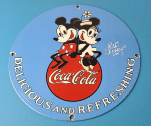 Vintage Coca Cola Sign Mickey Mouse Refreshing Soda Gas Porcelain Disney Sign 305852940327