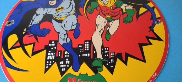 Vintage Conoco Gasoline Porcelain Sign - Batman Robin N-Tane Comic Gas Pump Sign - Image 4