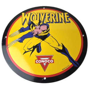 Vintage Conoco Gasoline Porcelain Sign - Wolverine X-Men Comics Gas Pump Sign