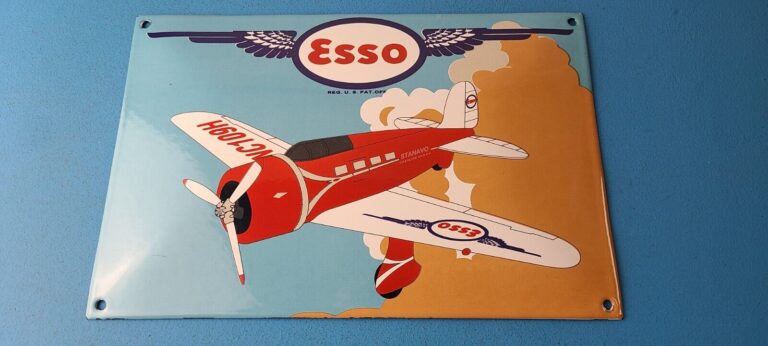 Vintage Esso Gasoline Porcelain Sign Airplane Aviation Gas Pump Sign 306059398257