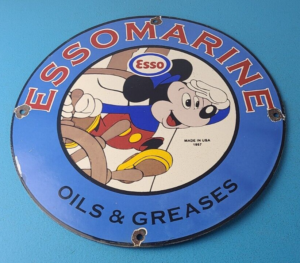 Vintage Esso Gasoline Sign Mickey Mouse Service Station Porcelain Gas Sign 305849511807