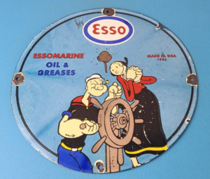 Vintage Esso Gasoline Sign Popeye Marine Gas Service Display Ad Porcelain Sign 305890768457