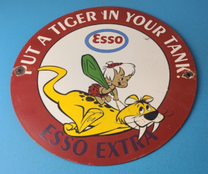 Vintage Esso Gasoline Sign Tiger Tank Gas Service Station Porcelain Sign 305869982797