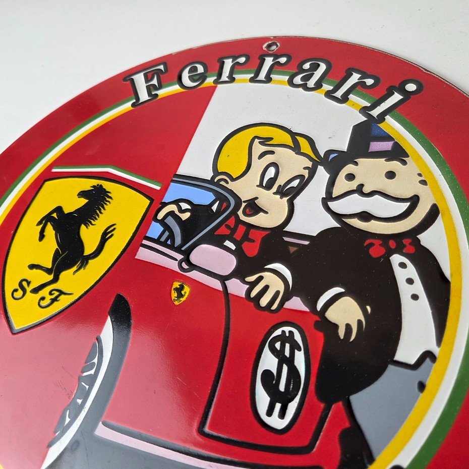 Vintage Ferrari Sign - Monopoly Richie Rich Porcelain Sign - Image 12