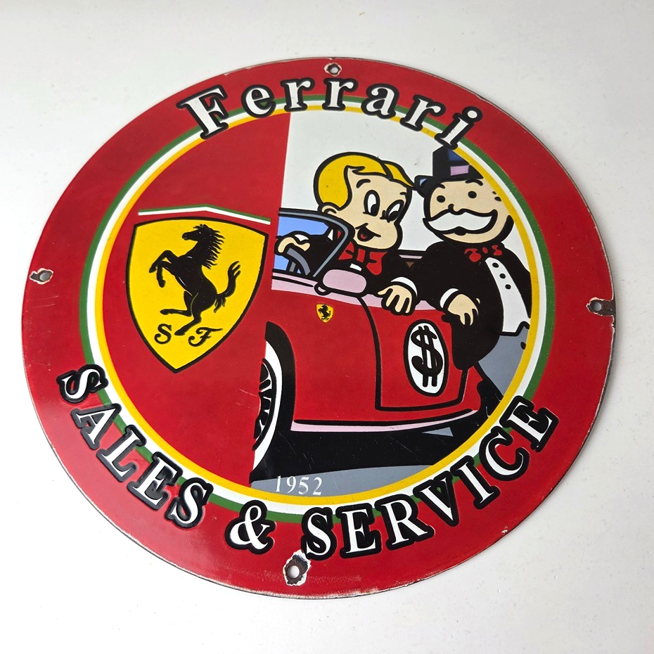 Vintage Ferrari Sign - Monopoly Richie Rich Porcelain Sign - Image 15