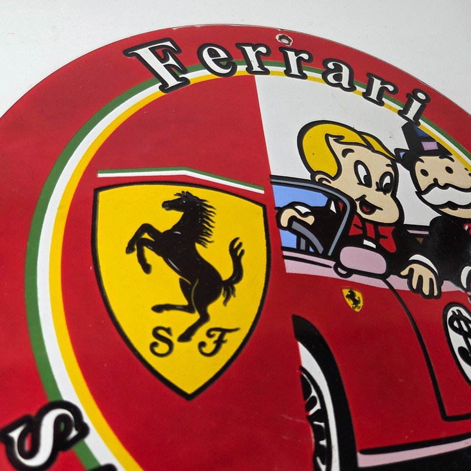 Vintage Ferrari Sign - Monopoly Richie Rich Porcelain Sign - Image 5