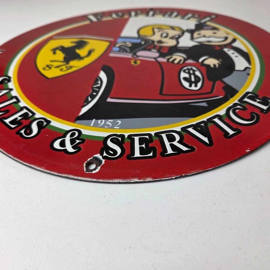 Vintage Ferrari Sign - Monopoly Richie Rich Porcelain Sign - Image 10