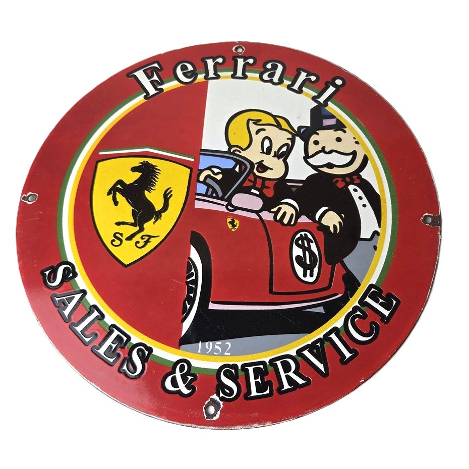 Vintage Ferrari Sign - Monopoly Richie Rich Porcelain Sign
