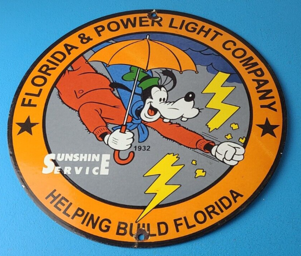 Vintage Florida Power Sign Electric Utility Goofy Porcelain Gas Pump Sign 305553280087