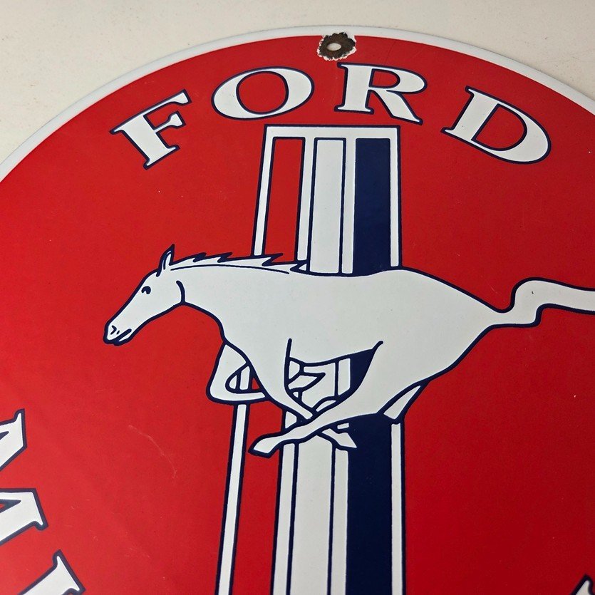 Vintage Ford Mustang Porcelain Sign - Gas Pump Porcelain Automobilia Sign - Image 3