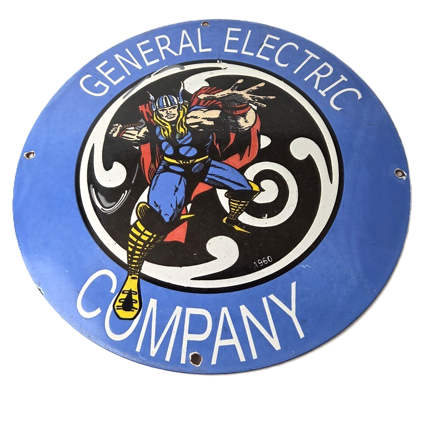 Vintage General Electric Sign - Thor Marvel Gas Auto Shop Pump Porcelain Sign