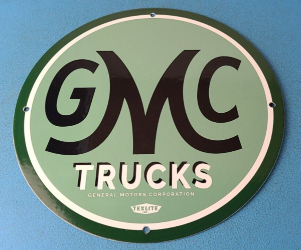 Vintage General Motors Sign GMC Automobiles Trucks Gas Oil Pump Porcelain Sign 305764288037