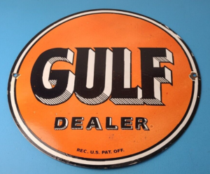 Vintage Gulf Gasoline Sign Heavy Service Station Gas Pump Plate Service Sign 305885363477