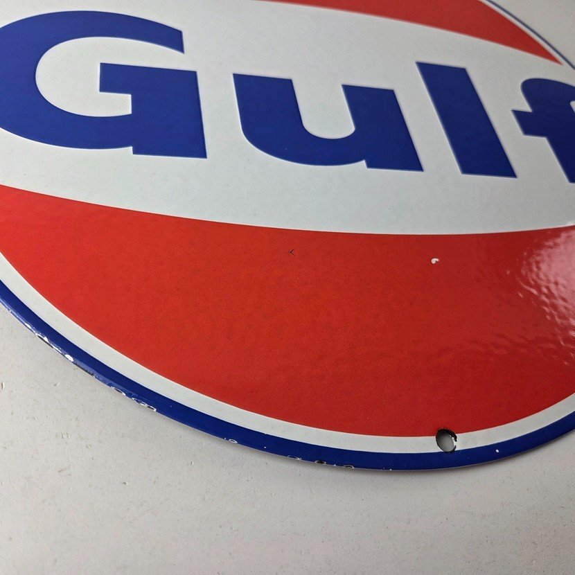 Vintage Gulf Gasoline Sign - Large Service Station Gas Pump Advertising Sign - Image 11