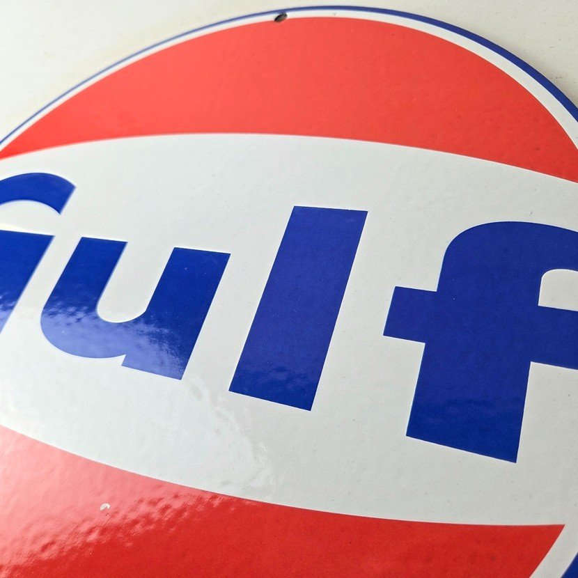 Vintage Gulf Gasoline Sign - Large Service Station Gas Pump Advertising Sign - Image 12