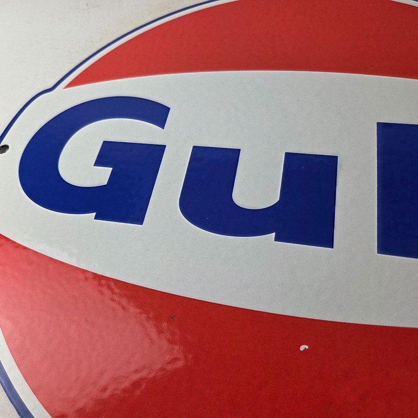 Vintage Gulf Gasoline Sign - Large Service Station Gas Pump Advertising Sign - Image 3