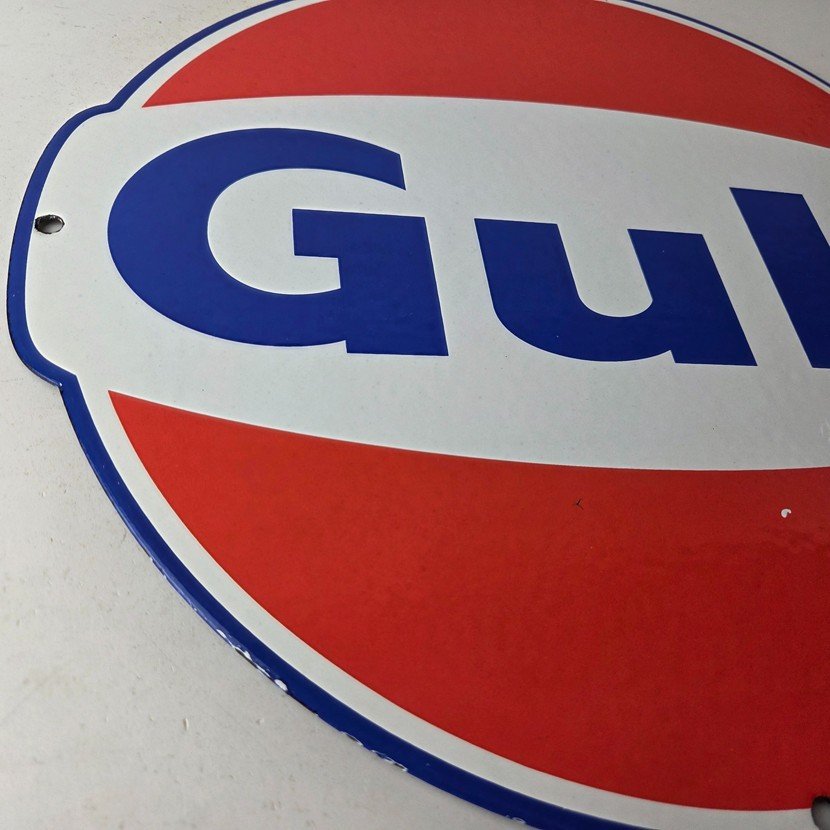 Vintage Gulf Gasoline Sign - Large Service Station Gas Pump Advertising Sign - Image 6