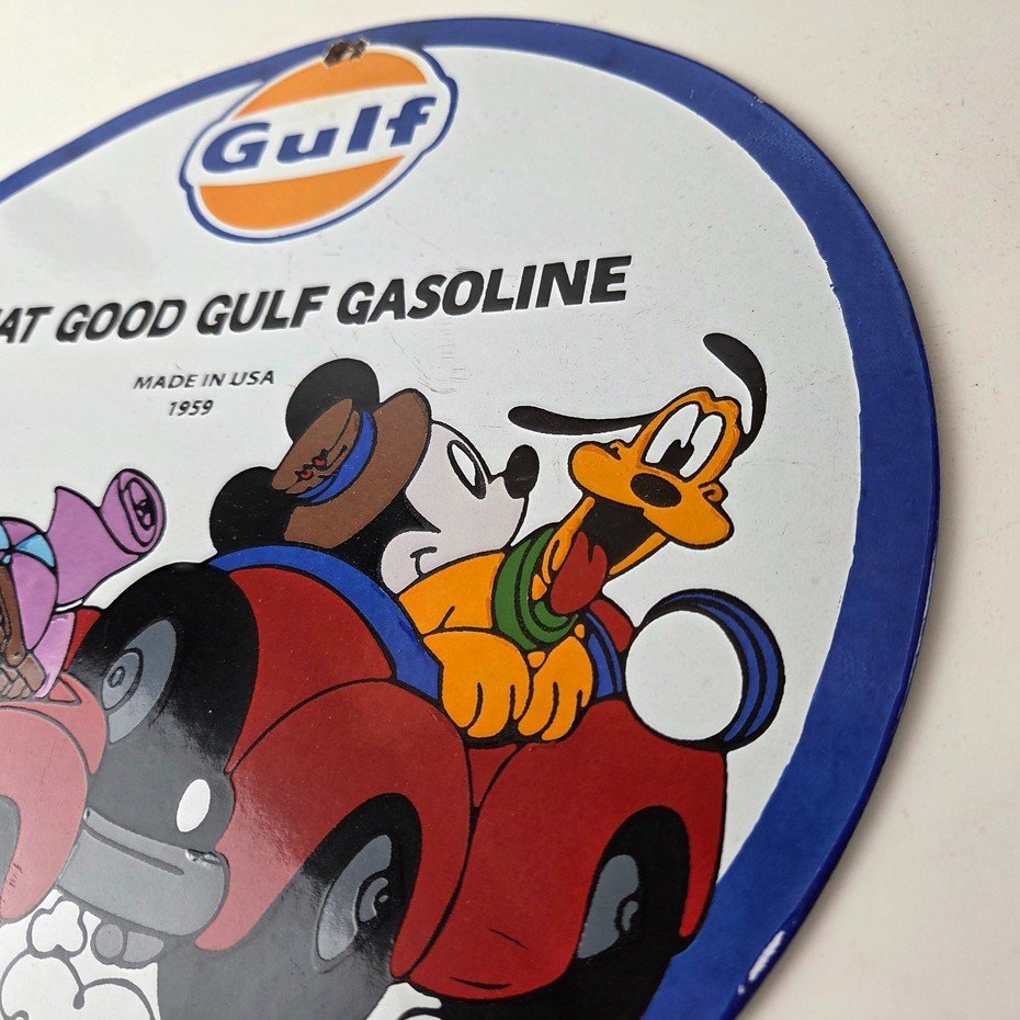Vintage Gulf Gasoline Sign - Mickey Mouse Porcelain Gas Pump Station Sign - Image 13