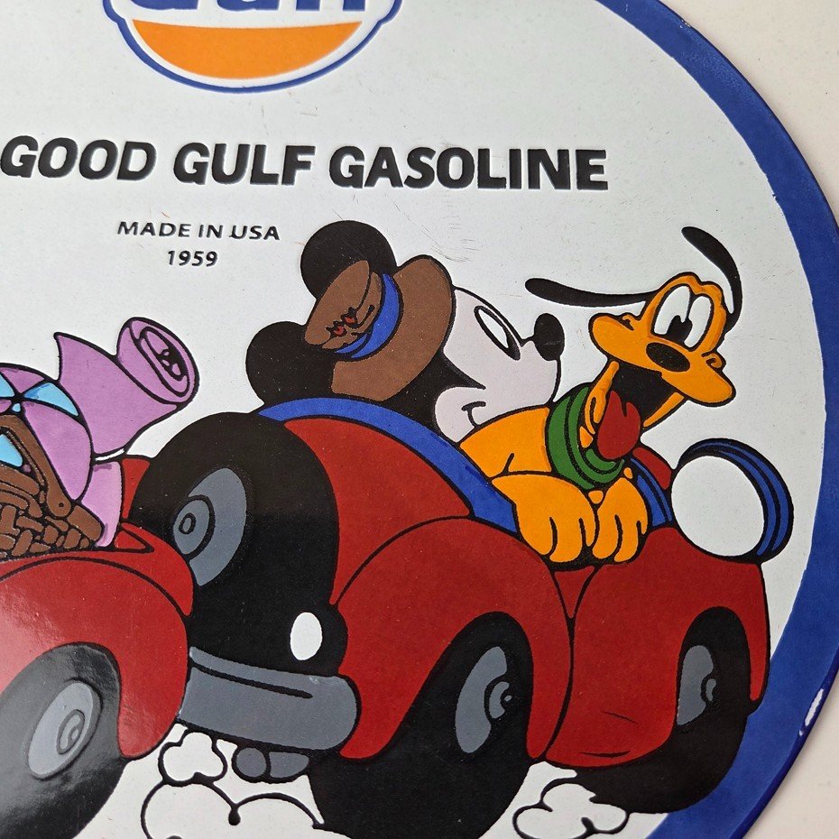 Vintage Gulf Gasoline Sign - Mickey Mouse Porcelain Gas Pump Station Sign - Image 3
