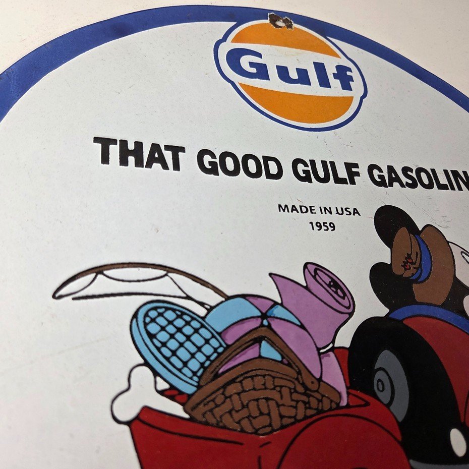 Vintage Gulf Gasoline Sign - Mickey Mouse Porcelain Gas Pump Station Sign - Image 5