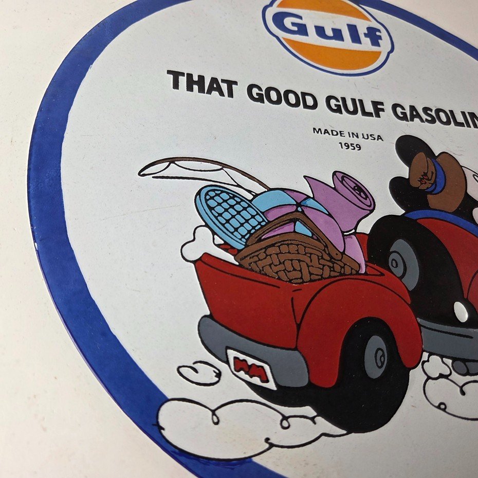 Vintage Gulf Gasoline Sign - Mickey Mouse Porcelain Gas Pump Station Sign - Image 6