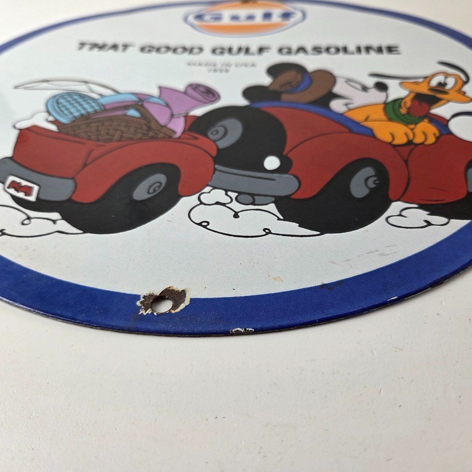 Vintage Gulf Gasoline Sign - Mickey Mouse Porcelain Gas Pump Station Sign - Image 10