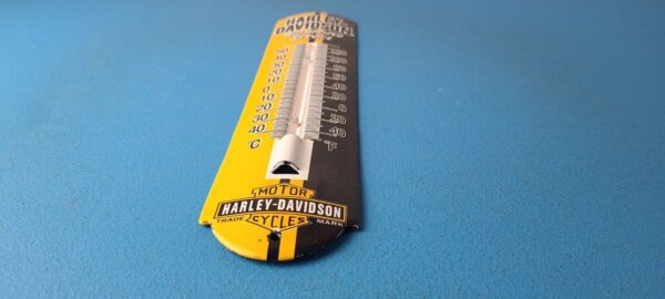 Vintage Harley Davidson Motorcycle Sign Pump Ad Sign on Porcelain Thermometer 305703664377 10