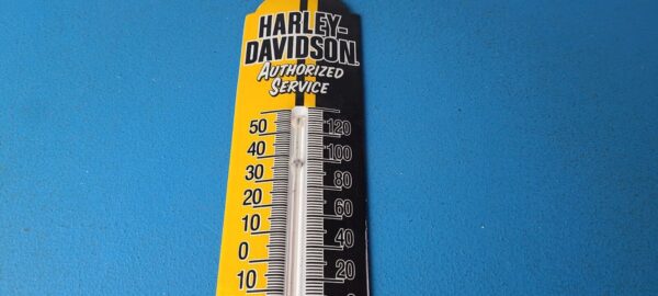 Vintage Harley Davidson Motorcycle Sign Pump Ad Sign on Porcelain Thermometer 305703664377 12