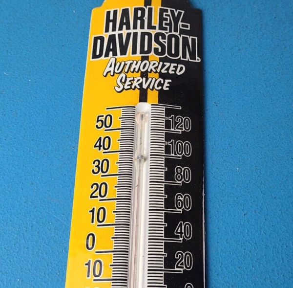 Vintage Harley Davidson Motorcycle Sign Pump Ad Sign on Porcelain Thermometer 305703664377 2