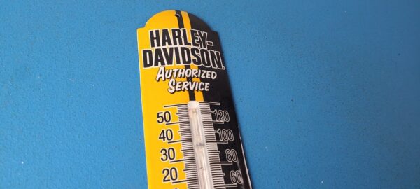 Vintage Harley Davidson Motorcycle Sign Pump Ad Sign on Porcelain Thermometer 305703664377 4