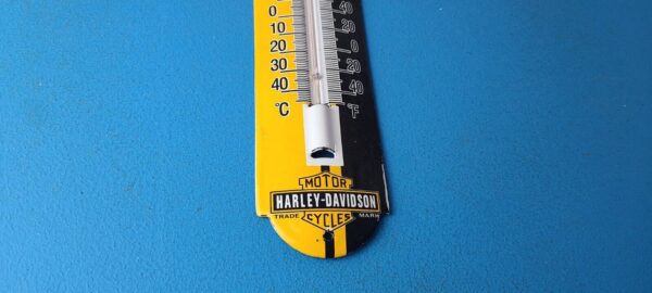 Vintage Harley Davidson Motorcycle Sign Pump Ad Sign on Porcelain Thermometer 305703664377 6