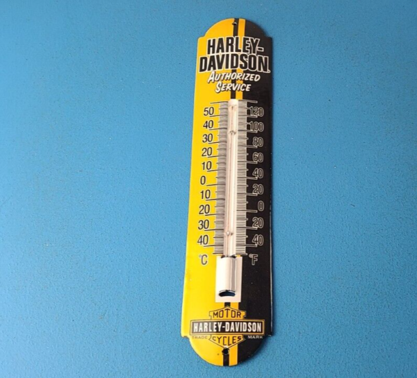 Vintage Harley Davidson Motorcycle Sign Pump Ad Sign on Porcelain Thermometer 305703664377