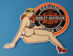 Vintage Harley Davidson Motorcycles Sign Racing Girl Porcelain Gas Pump Sign 305902996357