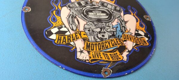 Vintage Harley Davidson Motorcycles Sign Ride Biker Gas Pump Porcelain Sign