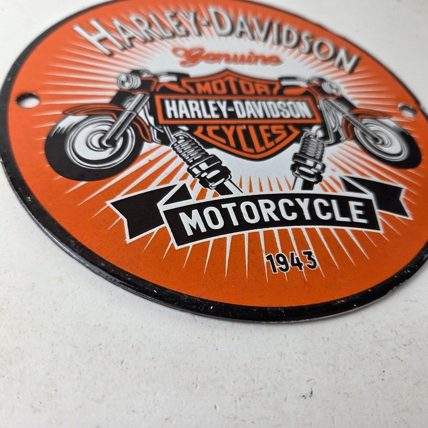 Vintage Harley Davidson Motorcycles Sign - Spark Plugs Gas Pump Porcelain Sign - Image 11