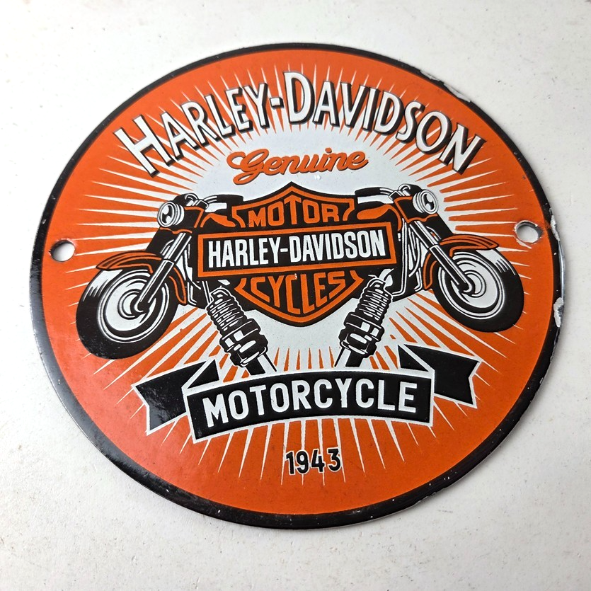 Vintage Harley Davidson Motorcycles Sign - Spark Plugs Gas Pump Porcelain Sign - Image 15