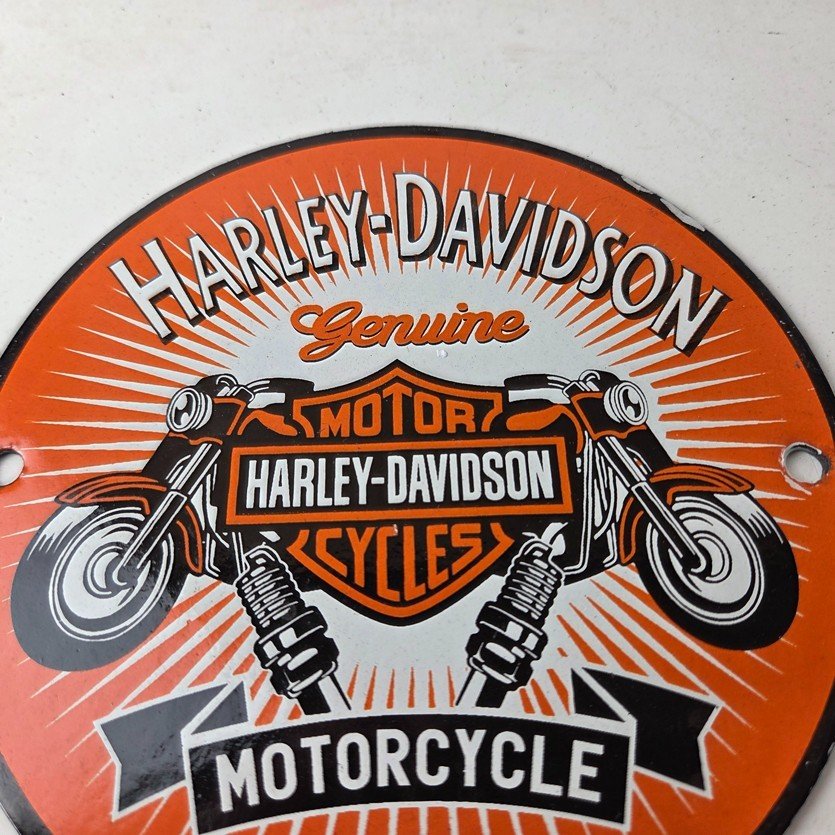 Vintage Harley Davidson Motorcycles Sign - Spark Plugs Gas Pump Porcelain Sign - Image 3